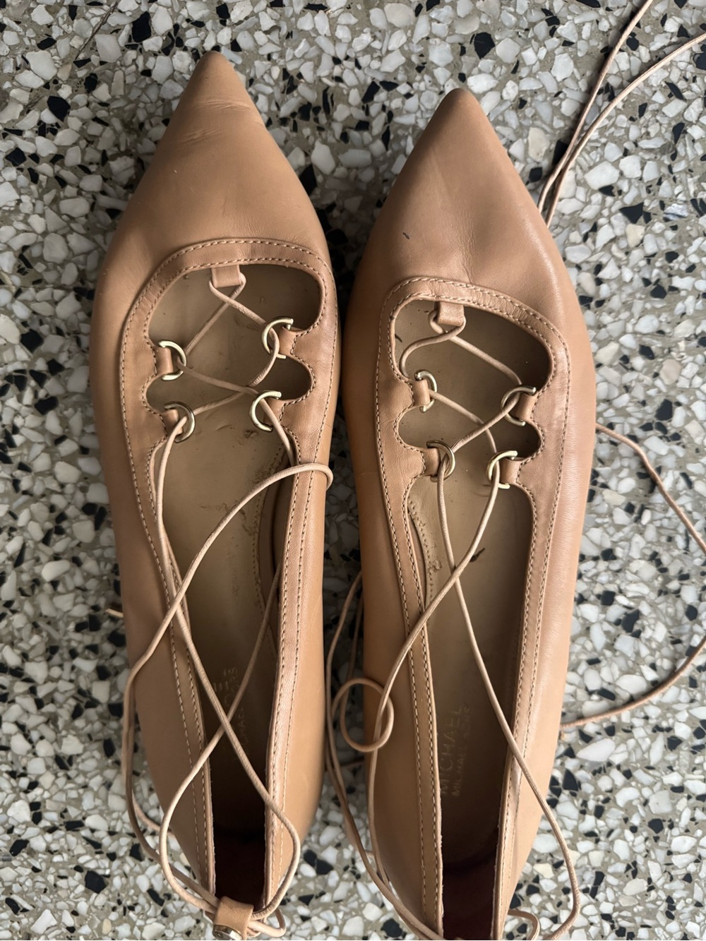Pointed Toe Lace-Up Women’s Flats in Nude